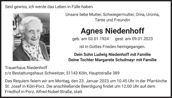 Anzeige von Agnes Niedenhoff von  EXPRESS - Die Woche 