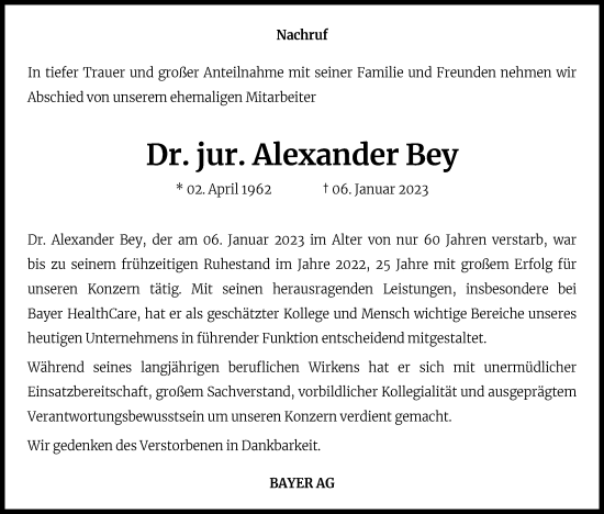 Anzeige von Alexander Bey von Kölner Stadt-Anzeiger / Kölnische Rundschau / Express