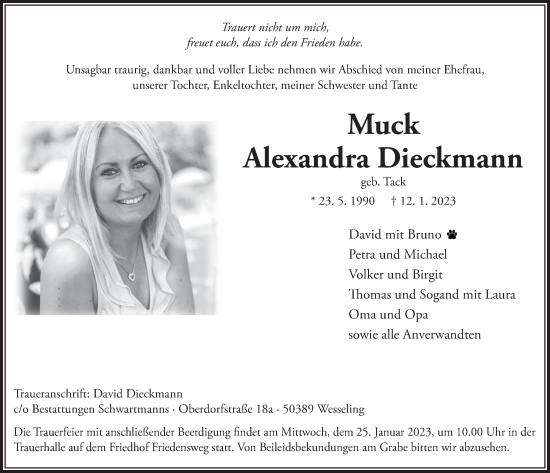 Anzeige von Alexandra Dieckmann von  Schlossbote/Werbekurier 