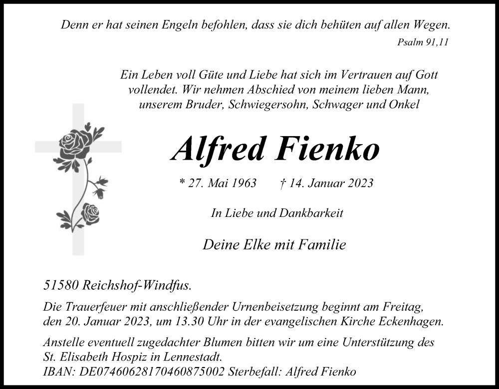  Traueranzeige für Alfred Fienko vom 17.01.2023 aus Kölner Stadt-Anzeiger / Kölnische Rundschau / Express