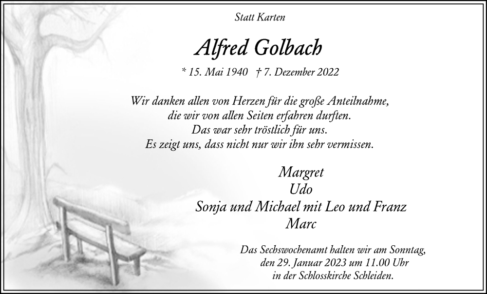  Traueranzeige für Alfred Golbach vom 21.01.2023 aus Kölner Stadt-Anzeiger / Kölnische Rundschau / Express