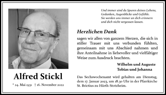 Anzeige von Alfred Stickl von  Wochenende 
