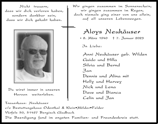 Anzeige von Aloys Neuhäuser von  Bergisches Handelsblatt 