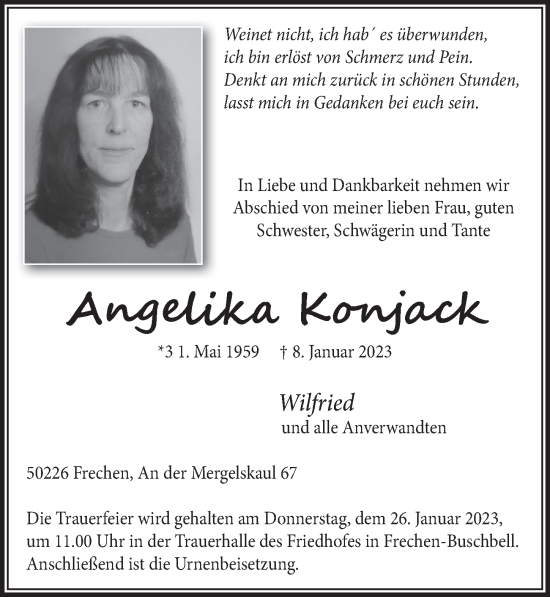 Anzeige von Angelika Konjack von  Wochenende 