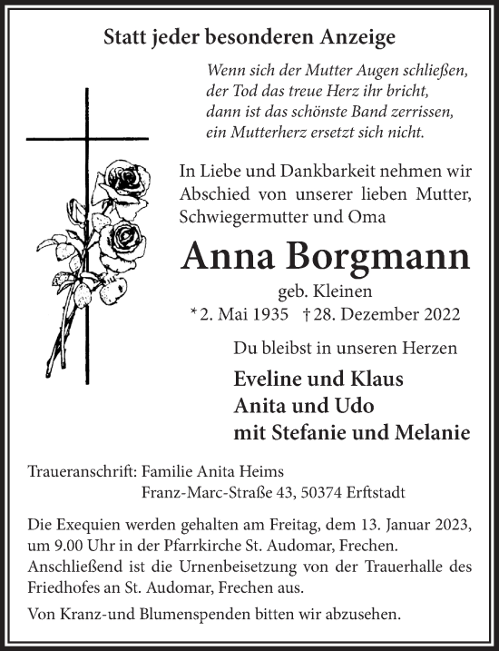 Anzeige von Anna Borgmann von  Wochenende 