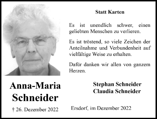 Anzeige von Anna-Maria Schneider von  Schaufenster/Blickpunkt 