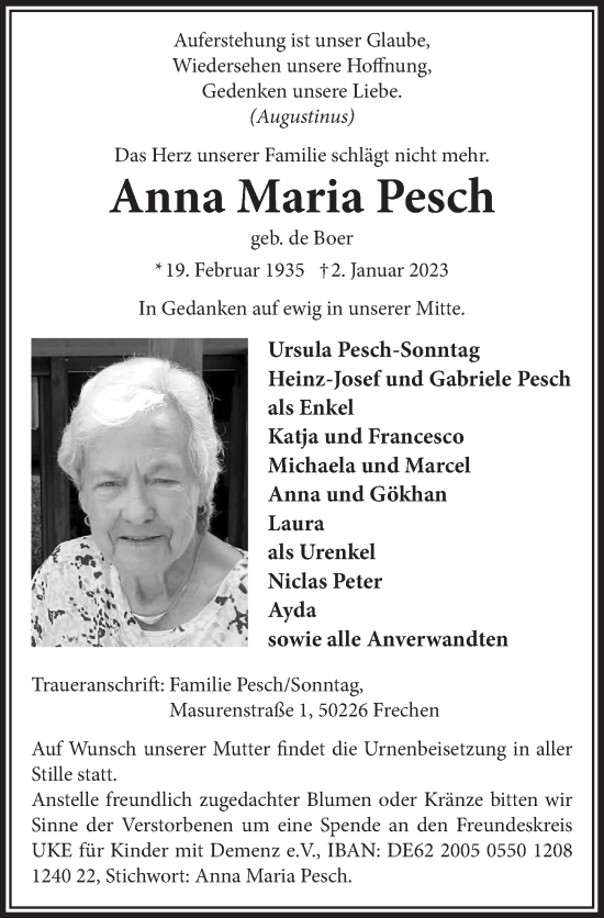 Anzeige von Anna Maria Pesch von  Wochenende 