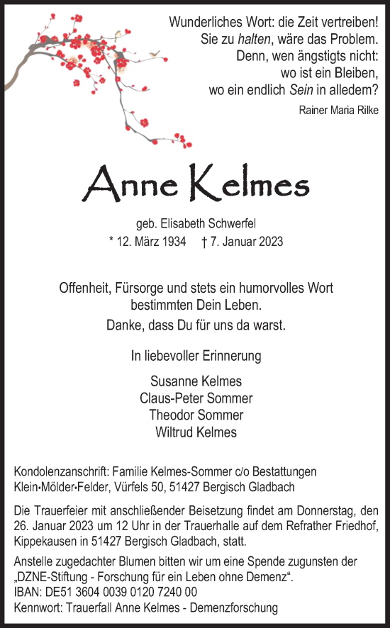 Anzeige von Anne Kelmes von Kölner Stadt-Anzeiger / Kölnische Rundschau / Express