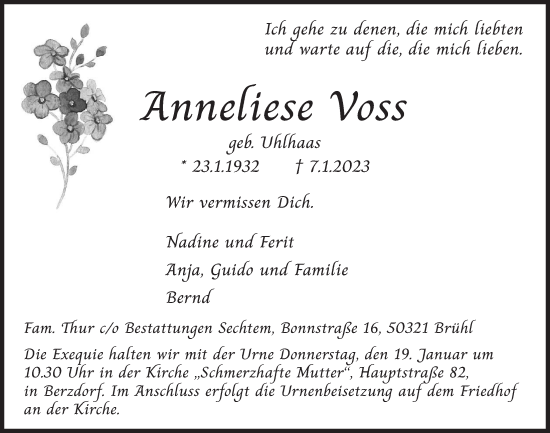 Anzeige von Anneliese Voss von  Schlossbote/Werbekurier 