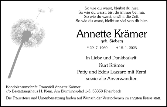 Anzeige von Annette Krämer von  Schaufenster/Blickpunkt 