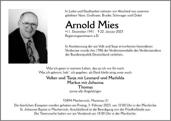 Anzeige von Arnold Mies von Kölner Stadt-Anzeiger / Kölnische Rundschau / Express