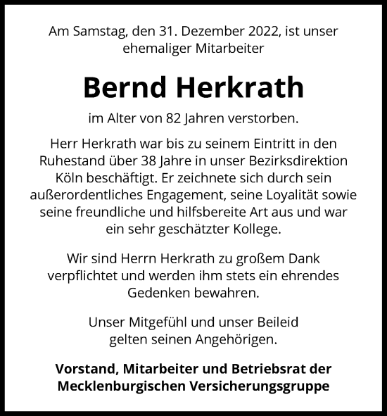 Anzeige von Bernd Herkrath von Kölner Stadt-Anzeiger / Kölnische Rundschau / Express
