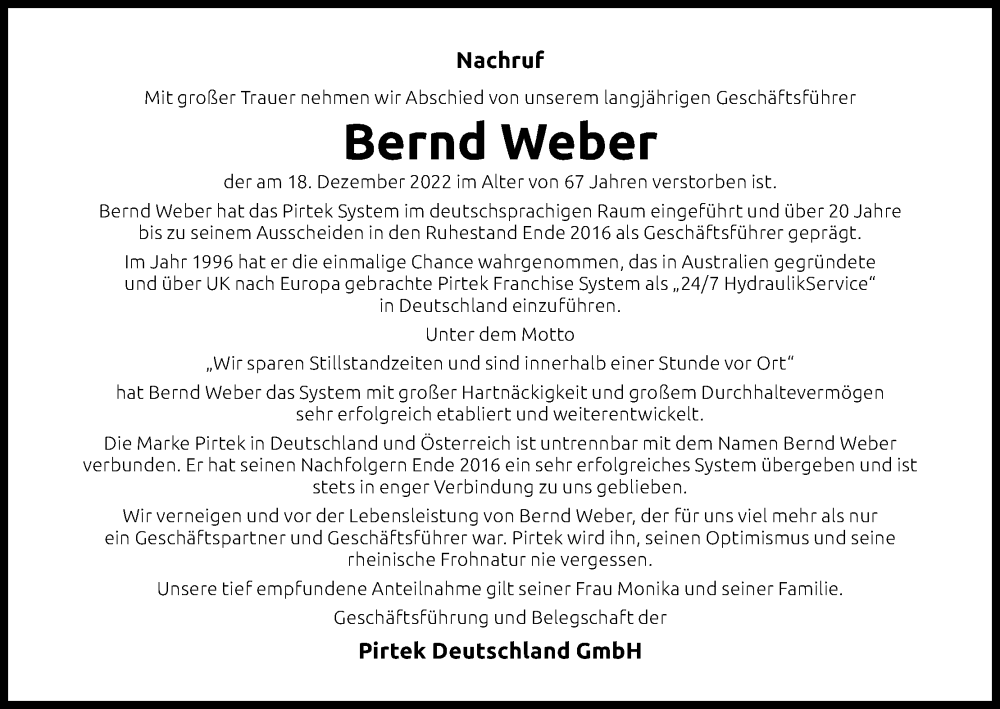  Traueranzeige für Bernd Weber vom 02.01.2023 aus Kölner Stadt-Anzeiger / Kölnische Rundschau / Express