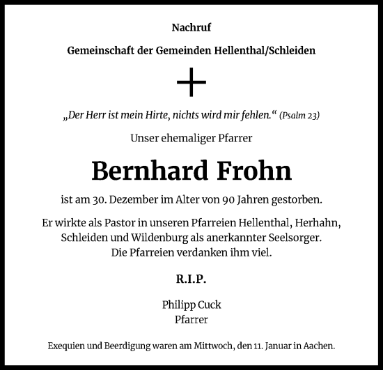 Anzeige von Bernhard Frohn von Kölner Stadt-Anzeiger / Kölnische Rundschau / Express