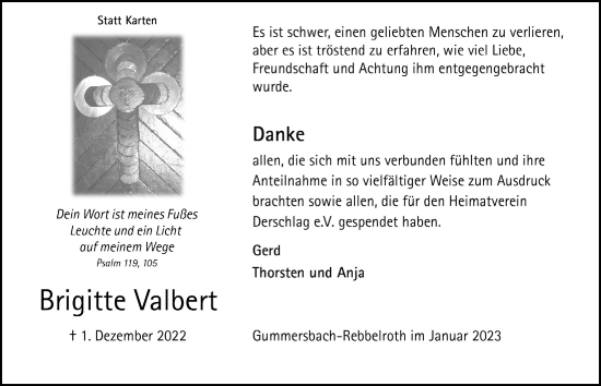 Anzeige von Brigitte Valbert von  Anzeigen Echo 