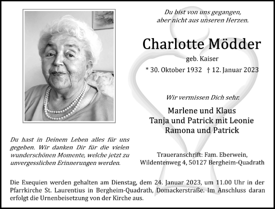 Anzeige von Charlotte Mödder von  Werbepost 