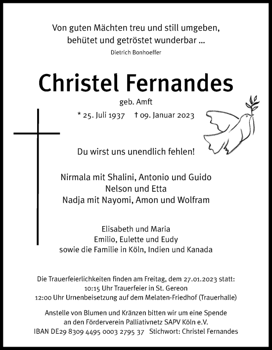 Anzeige von Christel Fernandes von Kölner Stadt-Anzeiger / Kölnische Rundschau / Express