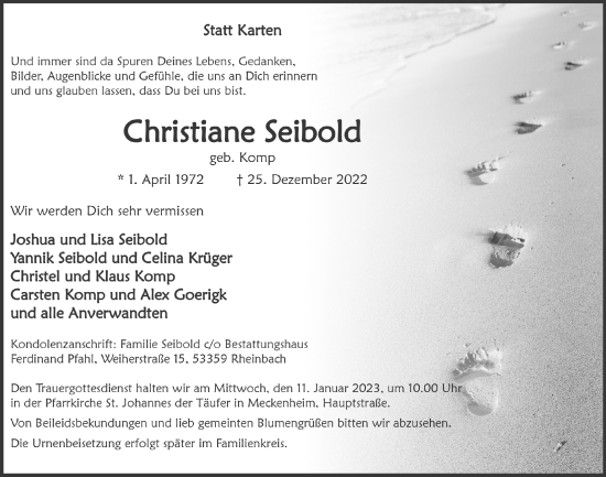 Anzeige von Christiane Seibold von  Schaufenster/Blickpunkt 