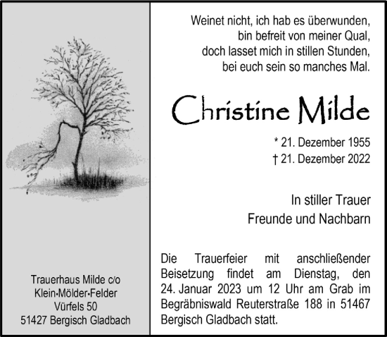 Anzeige von Christine Milde von  Bergisches Handelsblatt 
