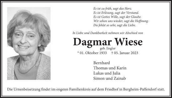 Anzeige von Dagmar Wiese von  Werbepost 