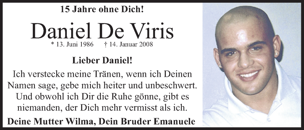  Traueranzeige für Daniel De Viris vom 18.07.2023 aus Kölner Stadt-Anzeiger / Kölnische Rundschau / Express