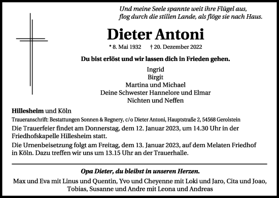 Anzeige von Dieter Antoni von Kölner Stadt-Anzeiger / Kölnische Rundschau / Express