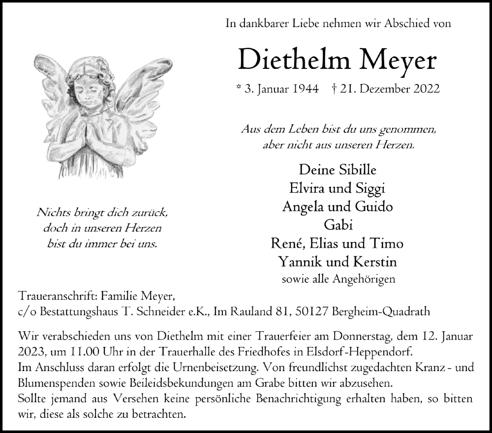  Traueranzeige für Diethelm Meyer vom 06.01.2023 aus  Werbepost 
