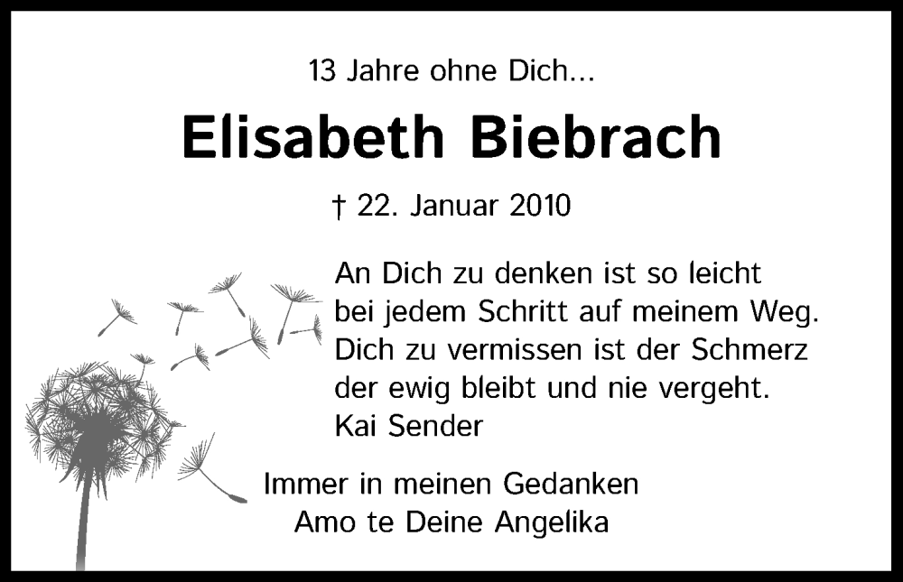  Traueranzeige für Elisabeth Biebrach vom 18.07.2023 aus Kölner Stadt-Anzeiger / Kölnische Rundschau / Express