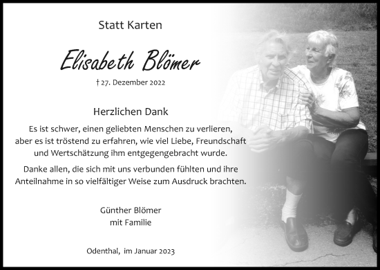 Anzeige von Elisabeth Blömer von Kölner Stadt-Anzeiger / Kölnische Rundschau / Express