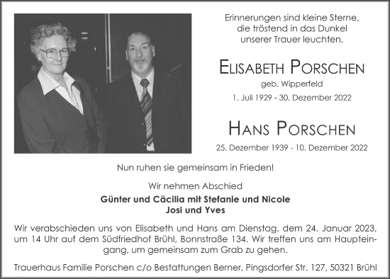 Anzeige von Elisabeth Porschen von  Schlossbote/Werbekurier 