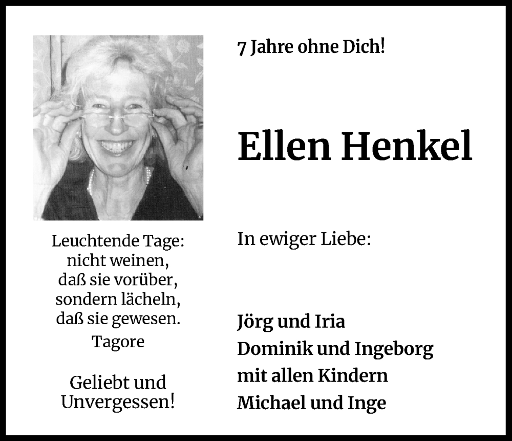  Traueranzeige für Ellen Henkel vom 18.07.2023 aus Kölner Stadt-Anzeiger / Kölnische Rundschau / Express