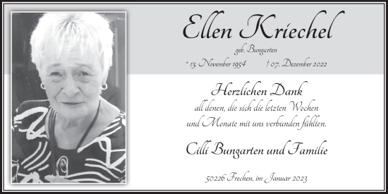 Anzeige von Ellen Kriechel von  Wochenende 