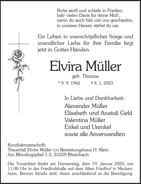 Anzeige von Elvira Müller von  Schaufenster/Blickpunkt 