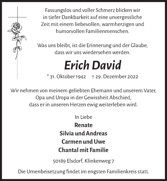 Anzeige von Erich David von  Wochenende  Werbepost 