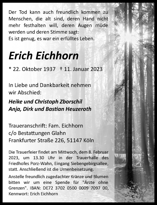 Anzeige von Erich Eichhorn von  EXPRESS - Die Woche 