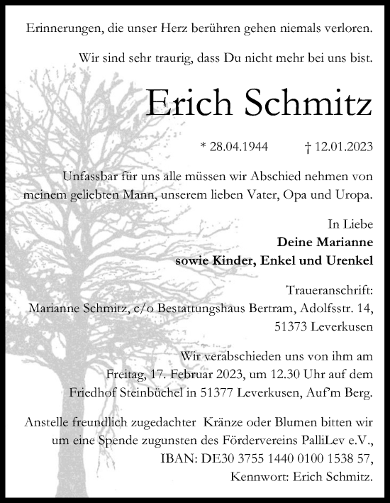 Anzeige von Erich Schmitz von Kölner Stadt-Anzeiger / Kölnische Rundschau / Express