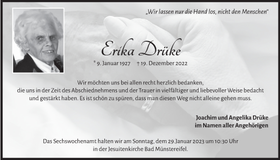 Anzeige von Erika Drüke von  Blickpunkt Euskirchen 
