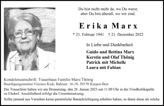 Anzeige von Erika Marx von  Werbepost 