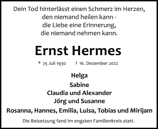 Anzeige von Ernst Hermes von  Schaufenster/Blickpunkt 