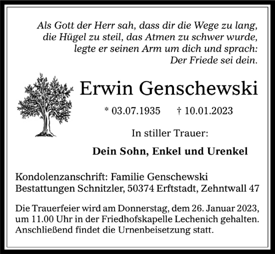 Anzeige von Erwin Genschewski von  Werbepost 