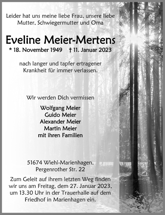 Anzeige von Eveline Meier-Mertens von  Anzeigen Echo 