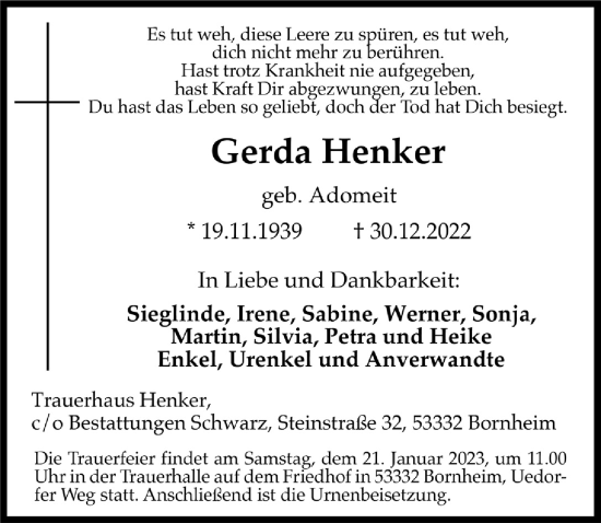 Anzeige von Gerda Henker von  Schaufenster/Blickpunkt 