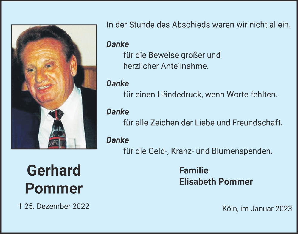  Traueranzeige für Gerhard Pommer vom 27.01.2023 aus  EXPRESS - Die Woche 