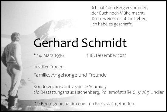 Anzeige von Gerhard Schmidt von Kölner Stadt-Anzeiger / Kölnische Rundschau / Express