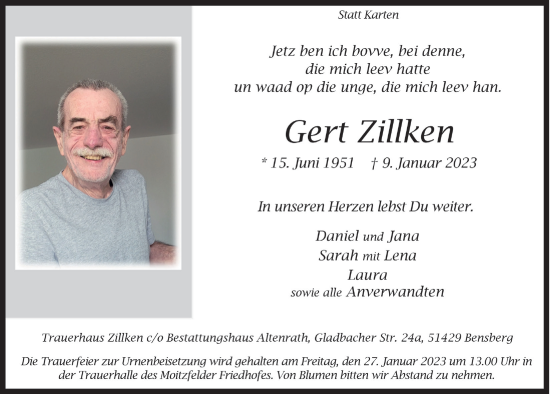 Anzeige von Gert Zillken von  Bergisches Handelsblatt 