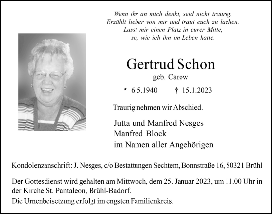Anzeige von Gertrud Schon von  Schlossbote/Werbekurier 