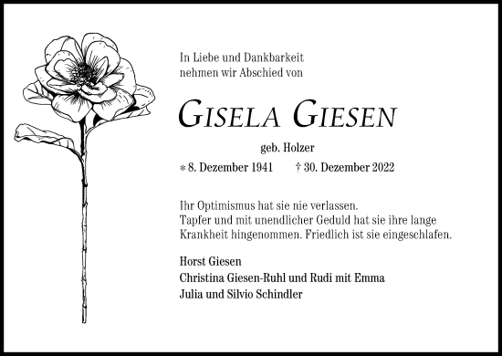 Anzeige von Gisela Giesen von Kölner Stadt-Anzeiger / Kölnische Rundschau / Express