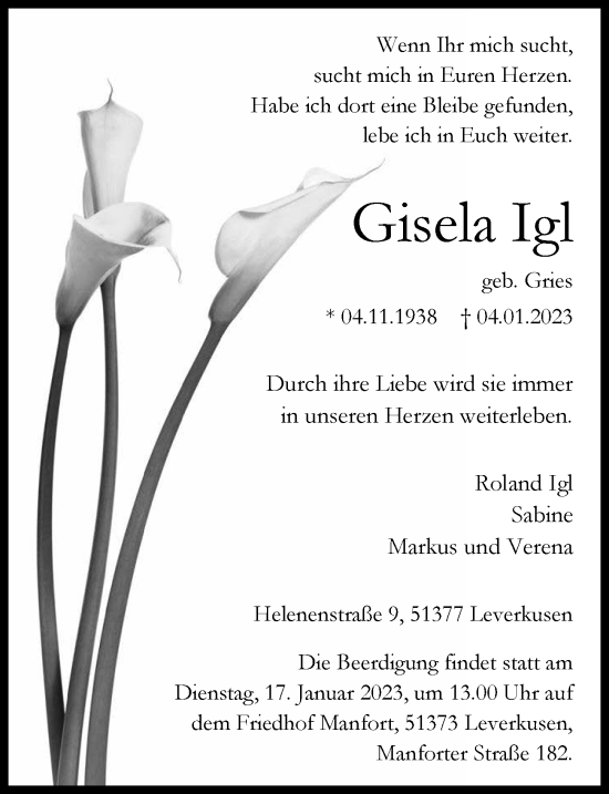Anzeige von Gisela Igl von  Lokale Informationen 