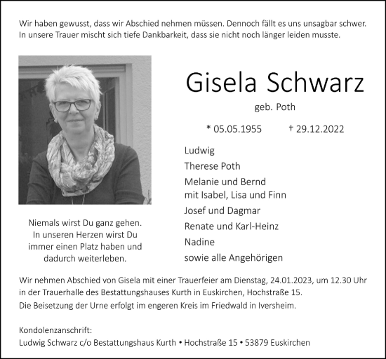 Anzeige von Gisela Schwarz von  Blickpunkt Euskirchen 