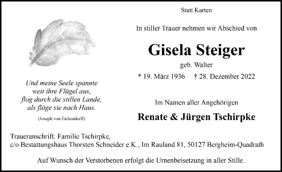 Anzeige von Gisela Steiger von  Werbepost 